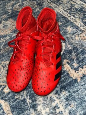 Adidas Predator Red Soccer Cleats with Black Stripes